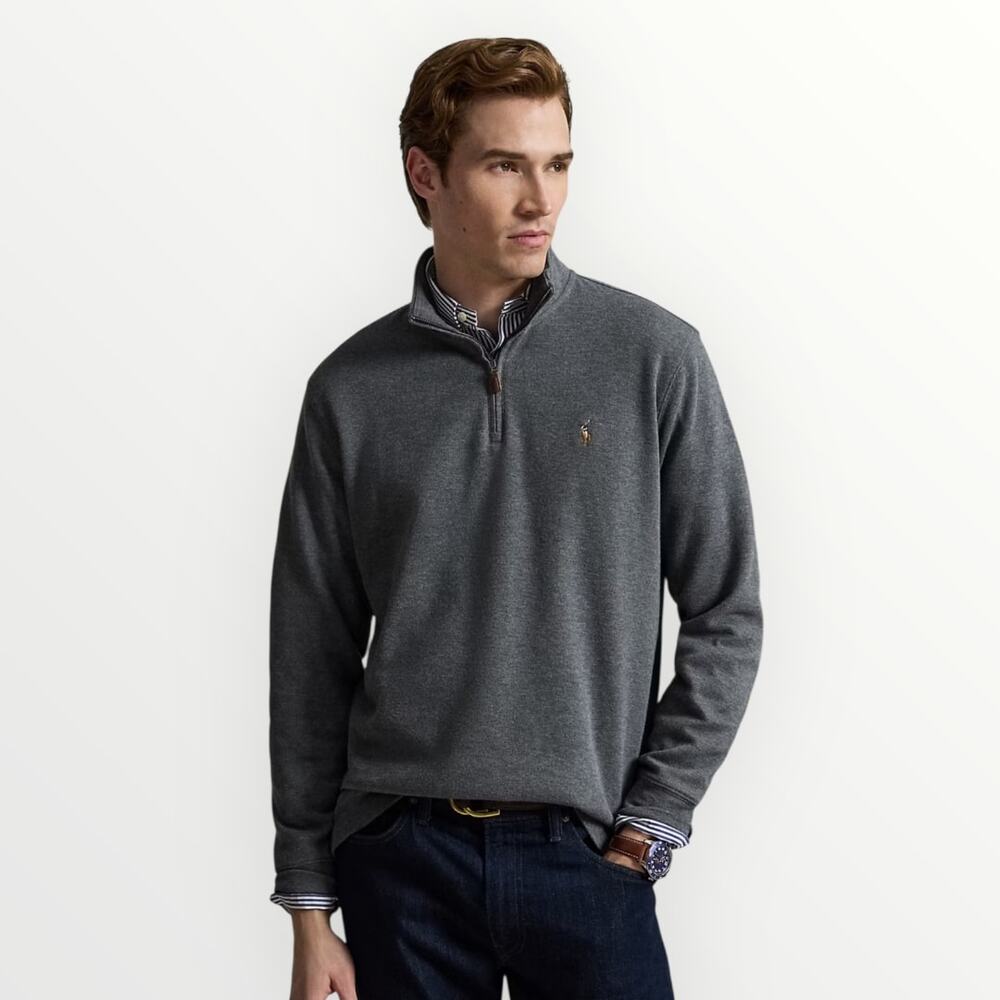 Polo by Ralph Lauren Mens Dark Gray Estate Rib Quarter-Zip Pullover Sweater Size